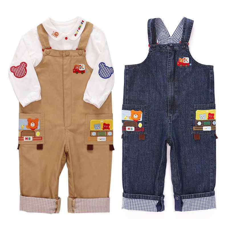 キッズ 背帯付きパンツ デニムパンツ ロングパンツ 春秋 子供服 カートン 麻の葉 バス 刺繍入り 中小サ..