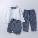 子供用フォーマルスーツ 3点セット:長袖シャツ、チェック柄ベスト、ロングパンツ 春秋冬 結婚式 発表会 卒園式 入園式(x2)
