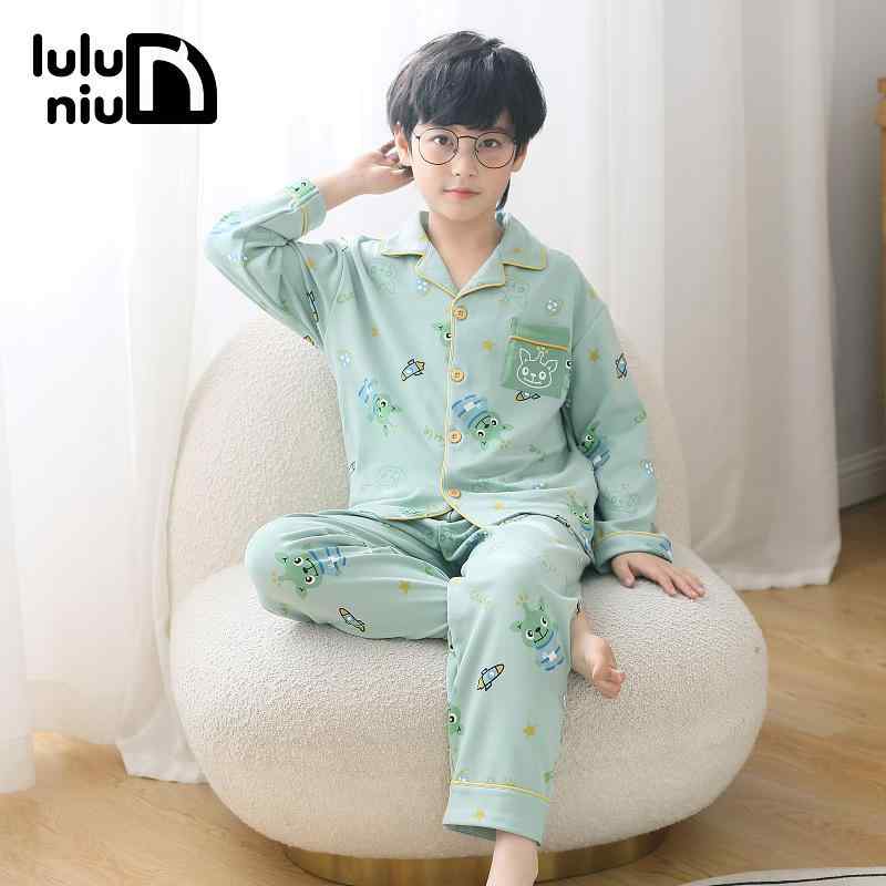 子供用パジャマ 男の子 春秋 長袖 綿 薄手 中大童 ルームウェア 淡翠緑 コットン100% 110cm 120cm 130c..