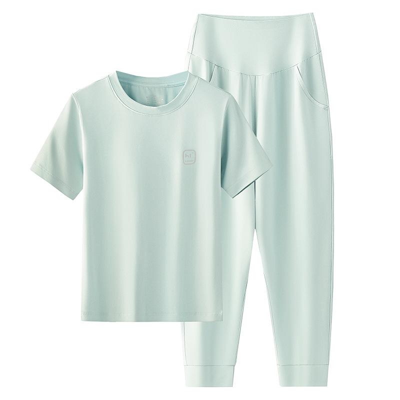 子供用パジャマ 春夏 薄手 長袖 短パン 上下セット 綿混紡 無地 男の子 女の子 抗菌 吸湿速乾 部屋着 ..