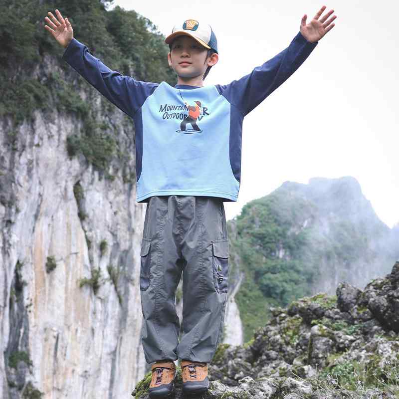 子供用パンツ ボーイズ アウトドア ワークパンツ 配色 切り替え ロングパンツ ウエストゴム 100cm 110cm 120cm 130cm 140cm 150cm 160cm 170cm 秋(x3)