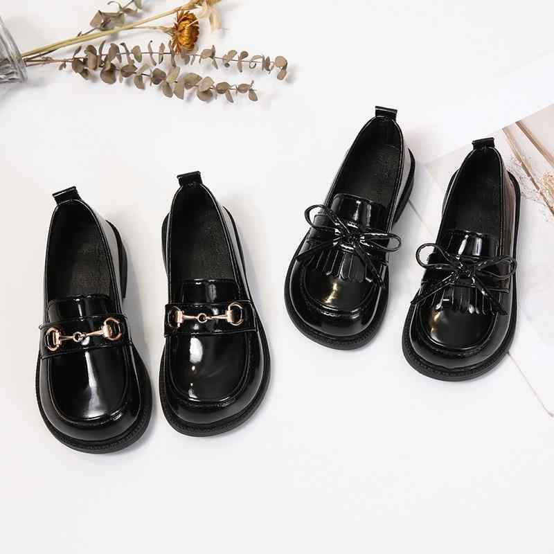 靴 キッズ 女の子 靴 ローファー フラットシューズ 柔らかい底 PU 春秋 黒 ブラック リボン タッセル ..