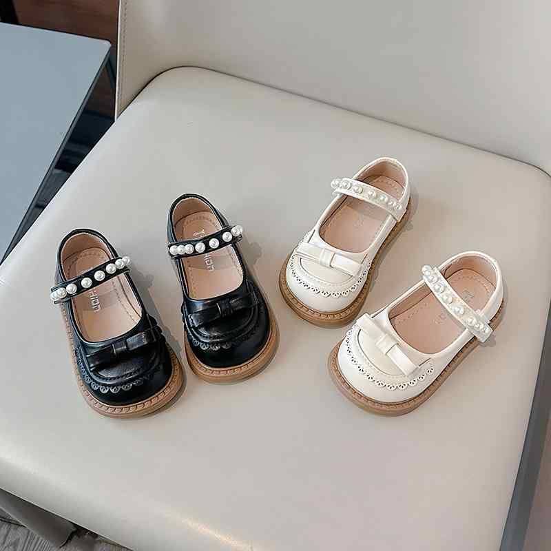 子供靴 女の子 フォーマル靴 春秋 PUレザー 真珠 飾り 黒色 バレエシューズ 柔らかい靴底 幼稚園 小学..