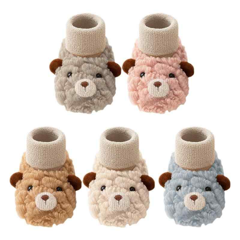 ベビー キッズ ルームシューズ 暖か スリッパ ソックス シューズ 厚手 フリース ボア あったか 秋冬 防寒 滑り止め付き 履きやすい かわいい クマ 耳付き ミドル丈 12-36ヶ月