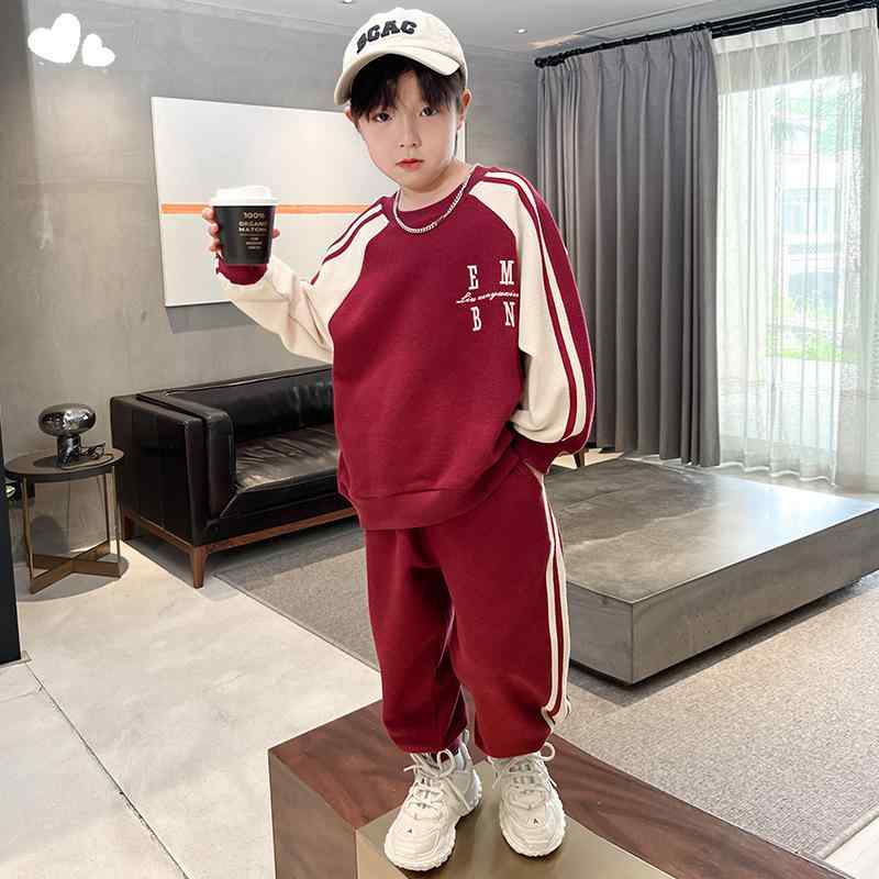 子供用ジャージ 上下セット 男の子 春秋 8歳以上 赤 黒 スポーツウェア 普段着 長袖 長ズボン 綿