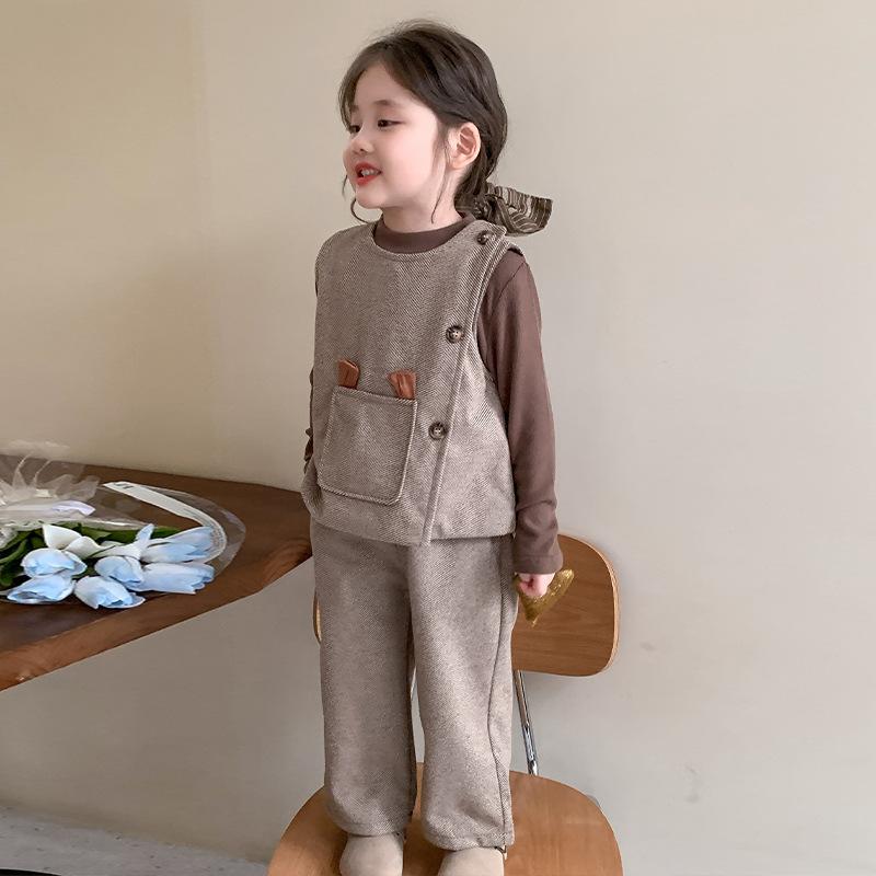子供服 ベスト セットアップ 女の子 春秋 3点セット 長袖トップス 長ズボン 韓国子供服 バタフライ かわいい おしゃれ ガールズ 普段着