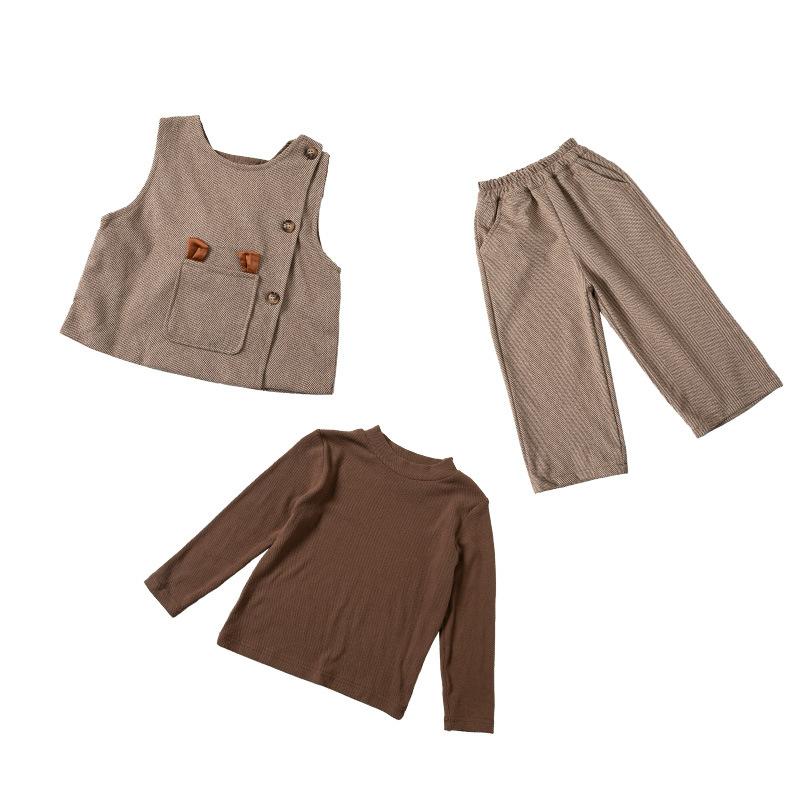 子供服 パンツセット ガールズ 3点セット 蝶結び ベスト ワイドレッグパンツ 春秋 女の子 90 100 110 120 130 140cm