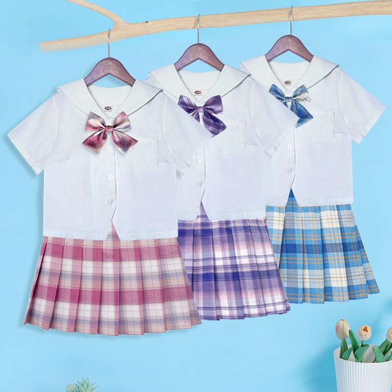 子供服 女の子 セットアップ JK制服 半袖 セーラー服 スカート 3点セット フォーマル 普段着 学院風 110cm～170cm 混紡 ピンク系 ブルー系