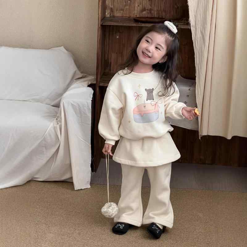 子供用スウェット 上下セット 秋冬 韓国風 女の子 幼児 裏起毛 トップス パンツ 2点セット ズボン カジュアル かわいい 黄色