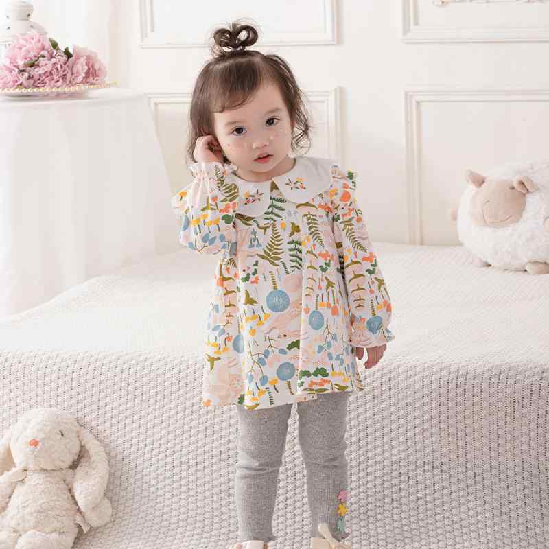 ベビー服 長袖 セットアップ 春秋物 女の子 赤ちゃん 上下セット 小花柄 綿 ニット 幼児 ガーリー