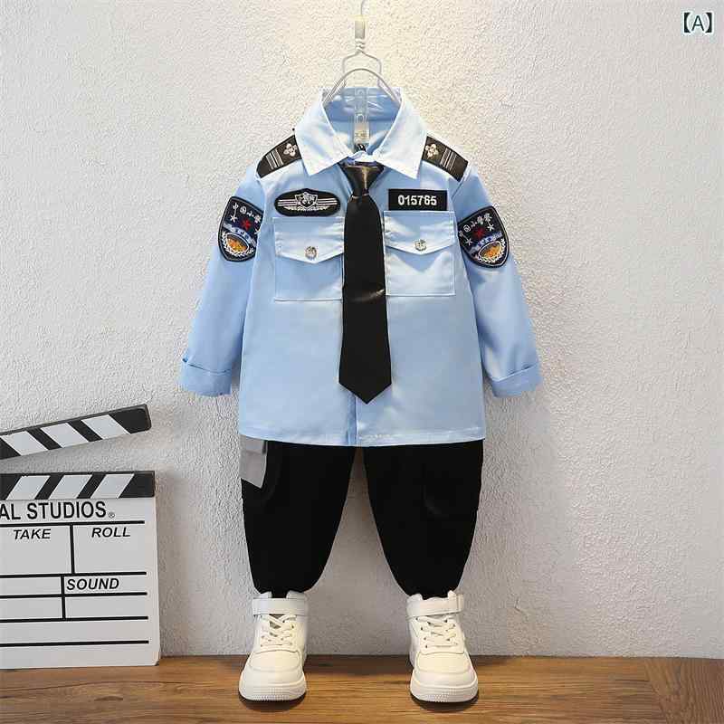 子供用コットンセットアップ ボーイズ 警官服 ポリス セキュリティ ユニフォーム 男の子 警官 警察 演..