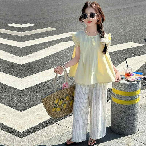 子供用パンツセット 女の子 夏物 ノースリーブ ブラウス ワイドレッグパンツ 2点セット 薄手 コットン混紡 無地 トップス ボトムス ガールズ サマーウェア かわいい おしゃれ普段着 子供用パンツセット 女の子 夏物 ノースリーブ ブラウス ワイドレッグパンツ 2点セット 薄手 コットン混紡 無地 トップス ボトムス ガールズ サマーウェア かわいい おしゃれ普段着