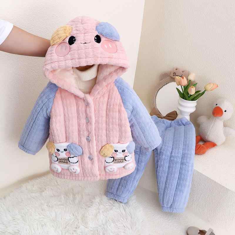 子供用パジャマ 女の子 冬用 フランネル 裏起毛 あったか 厚手 上下セット かわいい ルームウェア 部屋着 寝巻き