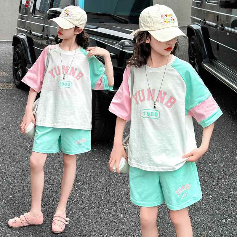 子供用パンツセット ガールズ 夏服 半袖 短パン 上下セット 薄手 通学着 普段着 リゾート 韓国風