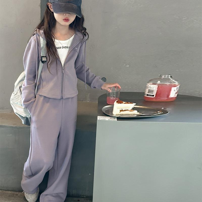 子供用ジャージ 上下セット ガールズ 秋冬 裏起毛 2点セット スポーツウェア カジュアル 普段着 長袖 長ズボン 部屋着 運動着 グレー パープル 120cm 130cm 140cm 150cm 160cm 170cm