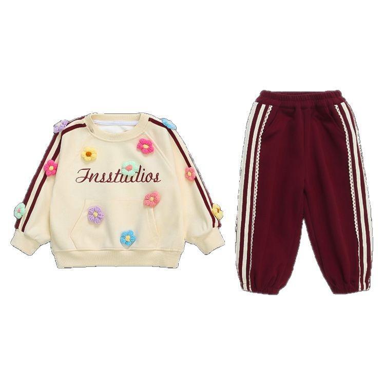 子供用セットアップ 春秋 立体花柄 スウェット 上下セット 小中サイズ 女の子 かわいい 綿80% 普段着 90cm 100cm 110cm 120cm 130cm 140cm