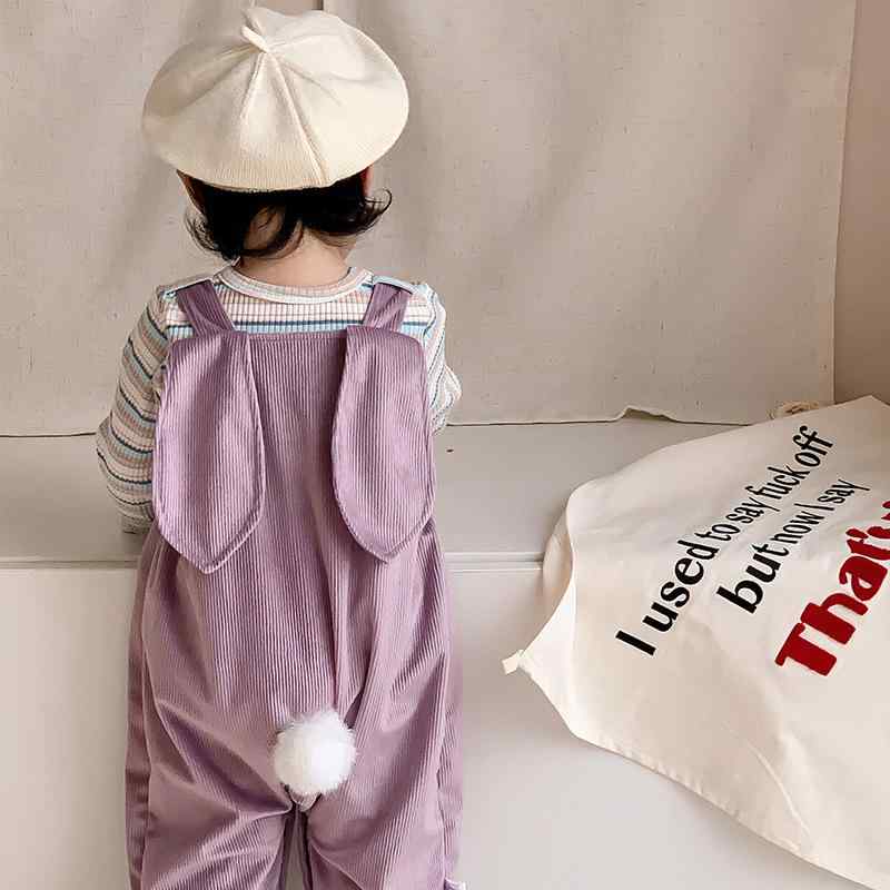 ベビー服 新生児 女の子 ロンパース Tシャツ パンツ 上下 2点セット 春秋 綿 長袖 うさぎ耳 かわいい 紫 パープル系 60 70 80(x2)