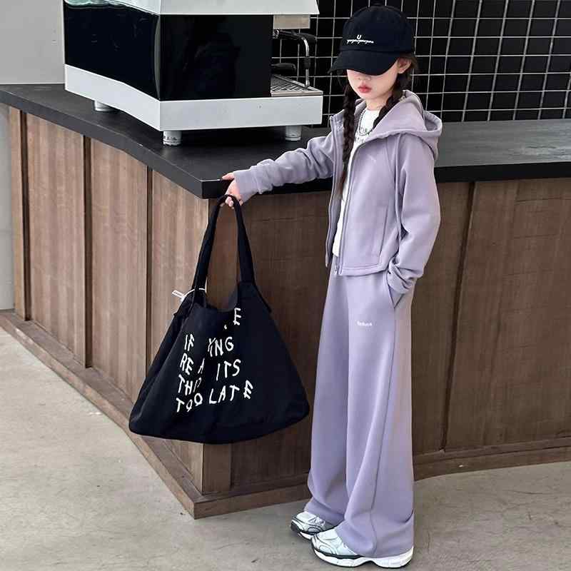 子供用ジャージ 上下セット 女の子 春秋 スポーツウェア 韓国風 普段着 長袖 120cm 130cm 140cm 150cm 160cm 170cm グレー 紫