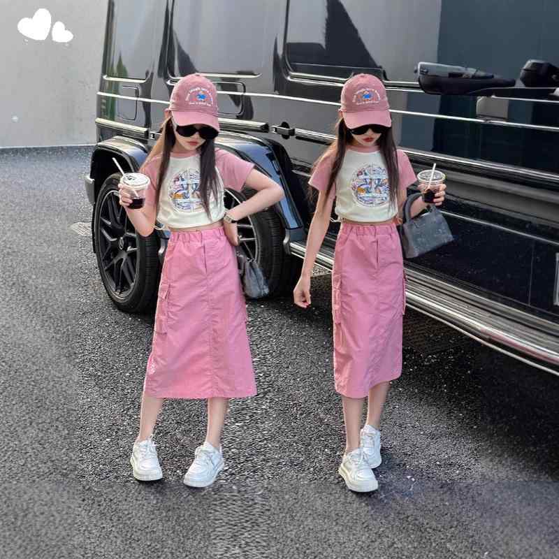 子供用セットアップ ワンピース ガールズ 新しい中国スタイル 半袖 ワークワンピース 2点セット 子供服 かわいい ピンク系 花柄 120cm 130cm 140cm 150cm 160cm 170cm ポリエステル