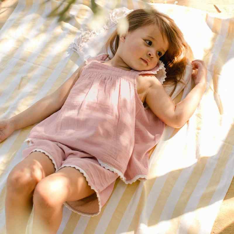 子供服 上下セット 女の子 夏物 綿100％ ノースリーブ トップス ショートパンツ 薄手 かわいい 普段着 パジャマ 部屋着 ピンク系