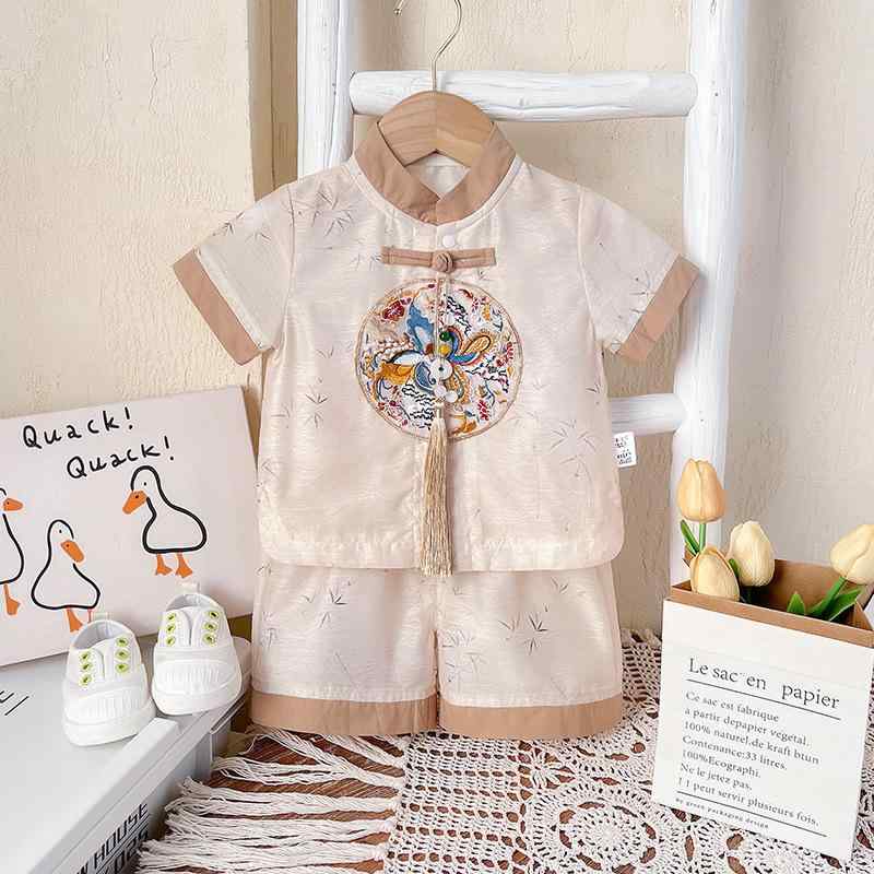 ベビー服 上下セット 男の子 新生児 半袖 長ズボン 中国風 薄手 2点セット 73CM 80cm 90cm 100cm