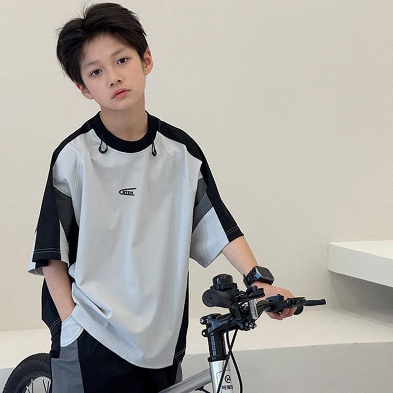 キッズ ボーイズ 上下セット 子供服 半袖 Tシャツ ハーフパンツ 2点セット 接触冷感 スポーツ ウェア 夏 グレー