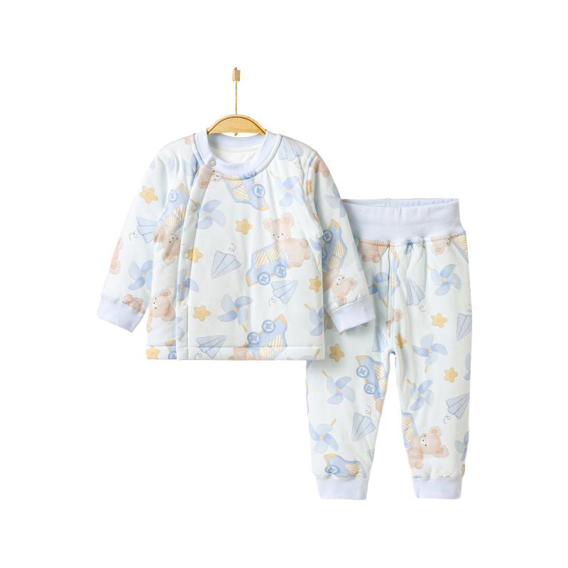 ベビー服 上下セット 冬用 厚手 保温 コットン かわいい 73 80 90 中腰 立襟 部屋着 ルームウェア 赤ちゃん 幼児 男の子 女の子