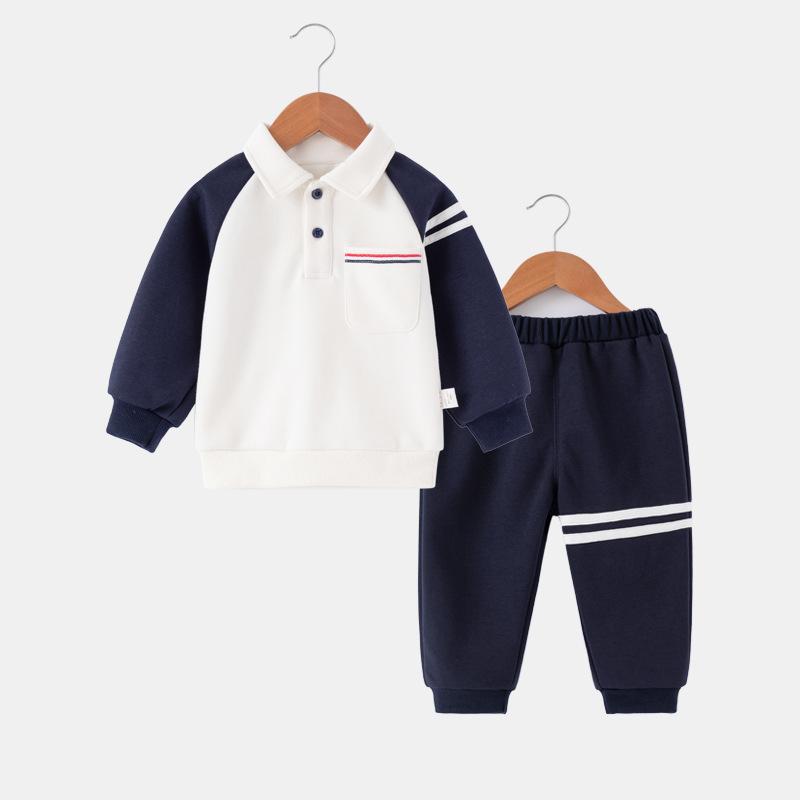 子供用スウェットセットアップ 男の子 秋物 冬物 裏起毛 スポーツウェア 上下セット 2点セット 普段着 部屋着 長袖 長ズボン 綿 100 110 120 130cm 紺色