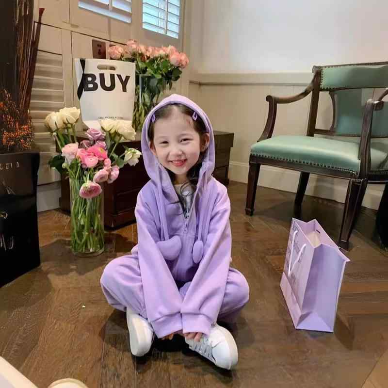子供用ジャージ 上下セット 女の子 パープル スポーツウェア 長袖 長ズボン 綿 柔らかい 春秋 100 110 120 130 140 150