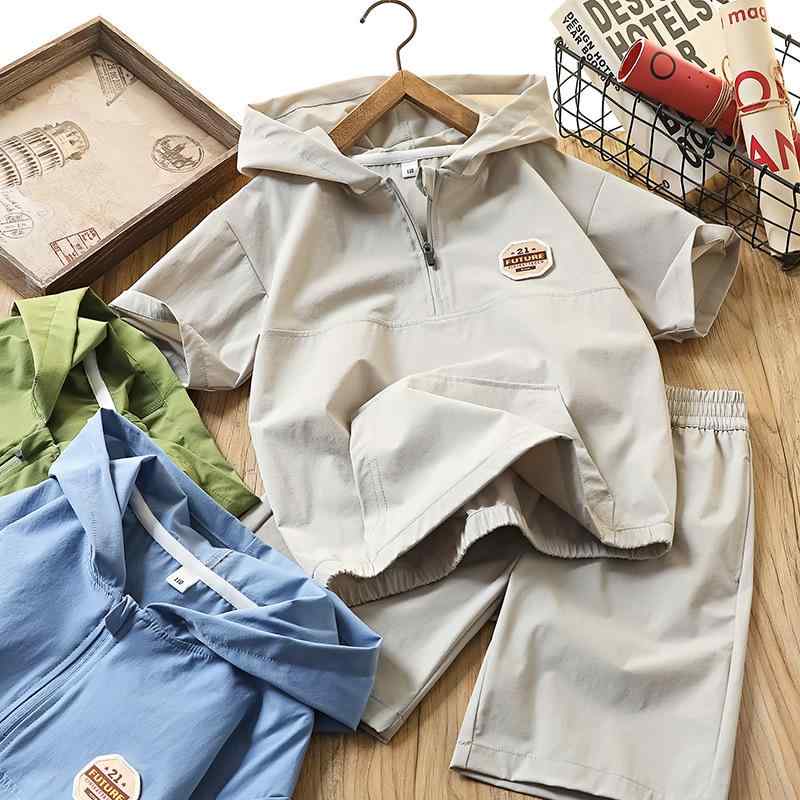 子供用セットアップ キッズ 男の子 半袖 パーカー ハーフパンツ 夏 薄手 速乾 2点セット 110 120 130 140 150 160 170