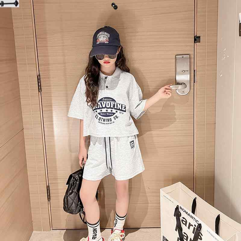 キッズ ポロシャツ 半袖 短パン 薄手 2点 セットアップ 女の子 子供服 運動着 カートゥーン柄 かわいい 夏 グレー