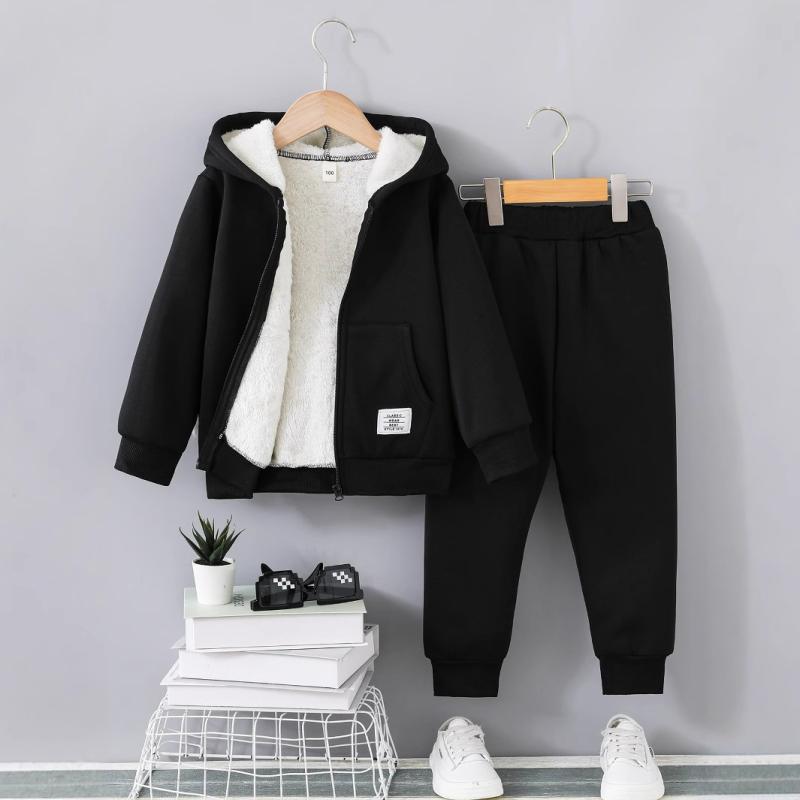 子供用ジャージ 上下セット 男の子 裏起毛 ジップアップ パーカー ロングパンツ 厚手 秋冬 100cm 110cm 120cm 130cm 140cm ブラック