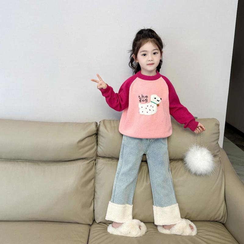 子供服 ニット キッズ 女の子 冬 上下セット 長袖 セーター デニム パンツ 裏起毛 厚手 かわいい 2点セット 普段着