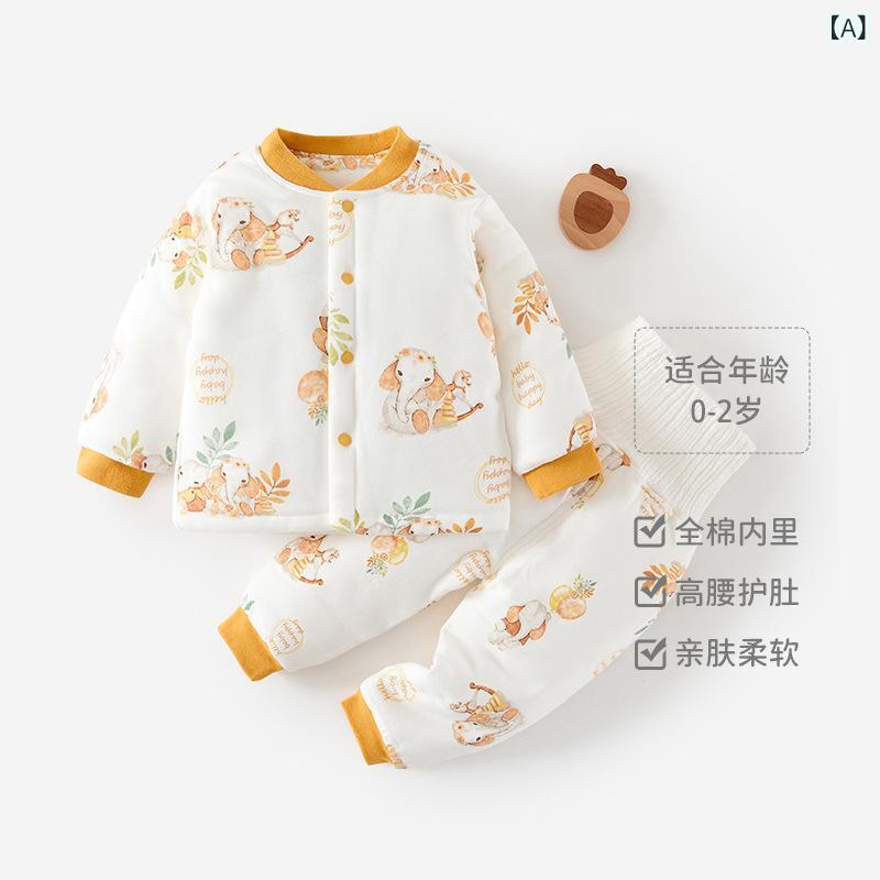 ベビー 上下セット 長袖パジャマ 高腰 腹巻付き 厚手 冬用 あったかインナー 綿100％ 男の子 女の子 73CM 80cm 90cm 100cm アニマル柄