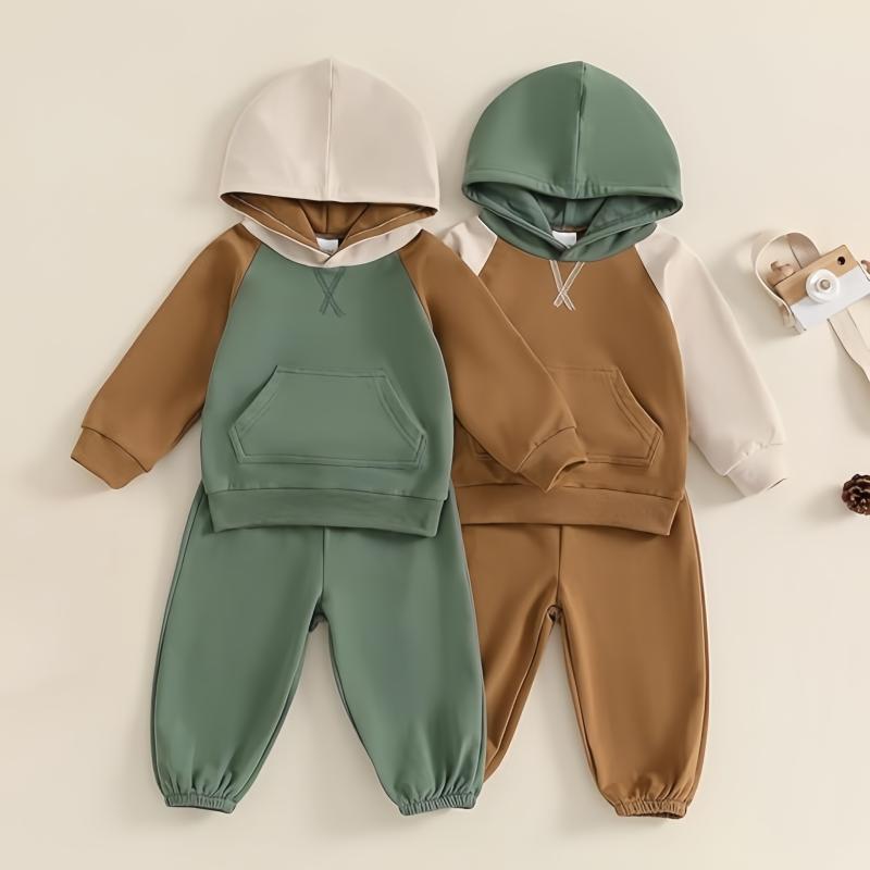 子供用セットアップ 長袖パーカー 長ズボン 上下セット ベビー 幼児 男の子 女の子 綿100% 無地 春秋冬 普段着 部屋着 グリーン ブラウン系(x3)