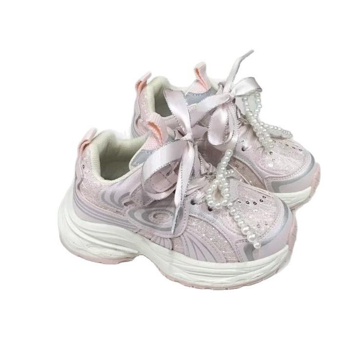 子供靴 ガールズ シューズ 2025年 春季 女の子 普段履き 真珠 パール 蝶々 ちょう結び バタフライ 履き..
