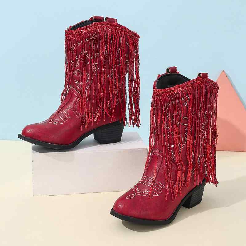 ブーツ キッズ 子供用 ファッションブーツ スエード調 中筒 チャンキーヒール 秋冬 ピンク系 タッセル ..