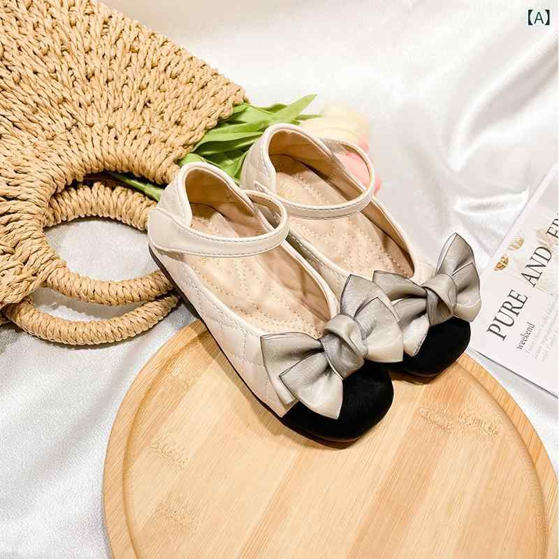 靴/シューズ キッズ/女の子 子供靴 フォーマル靴 リボン 飾り付き 杏色 黒色 ソフト底 ローカット フラ..