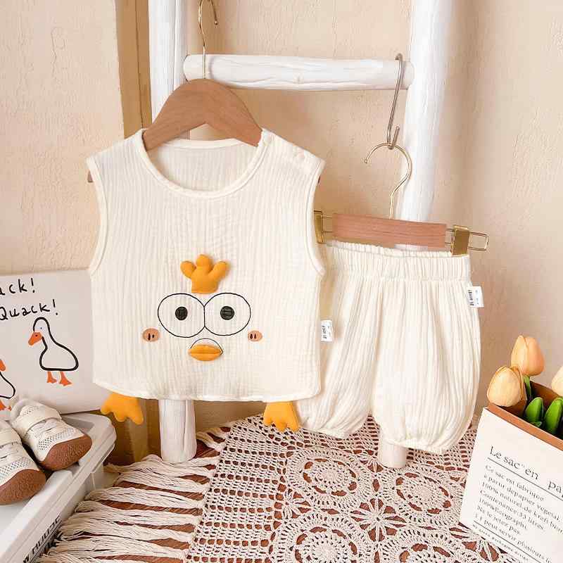 ベビー服 夏物 上下セット 新生児 男の子 女の子 薄手 コットン ノースリーブ パンツ 2点セット 通気性 73CM 80cm 90cm 100cm