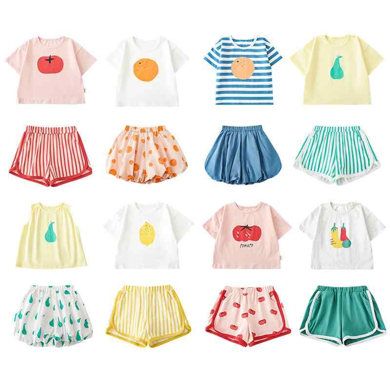 Tシャツ 短パン 2点 セット キッズ 女の子 子供 フルーツ柄 半袖 薄手 夏 綿 かわいい ガールズ 上下セット 普段着