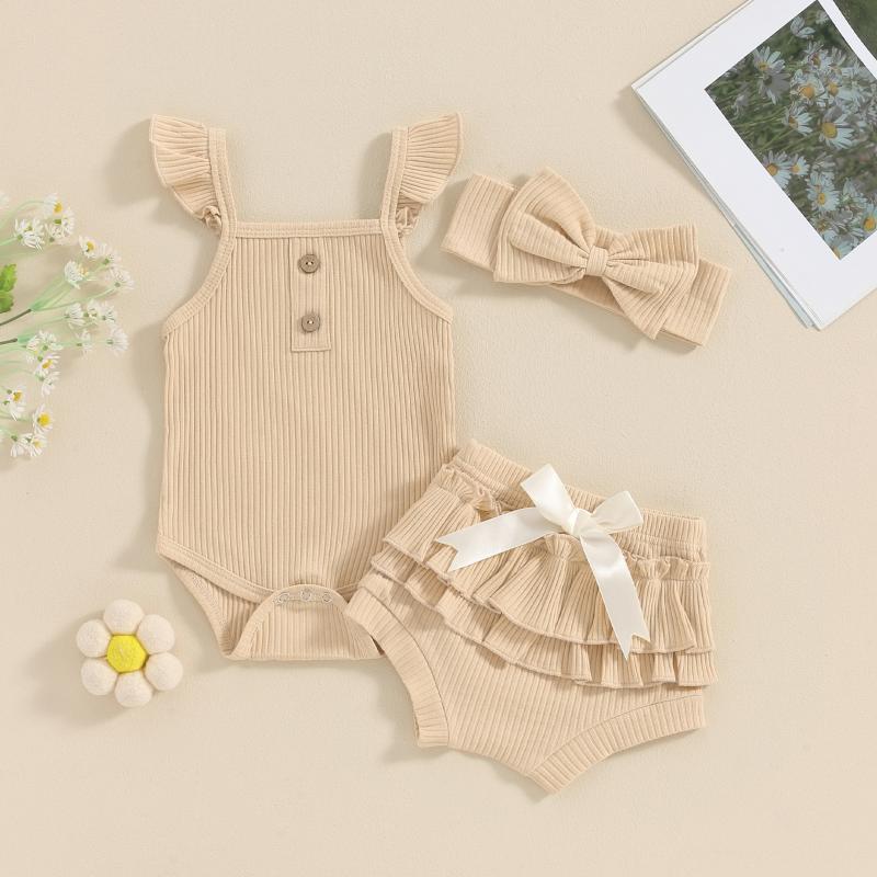 ベビー服 女の子用 パンツセット コットン ノースリーブ ブルマ 2点セット 春夏 天ブルー ピンク系 ベージュ 70 80 90 100cm(x2)