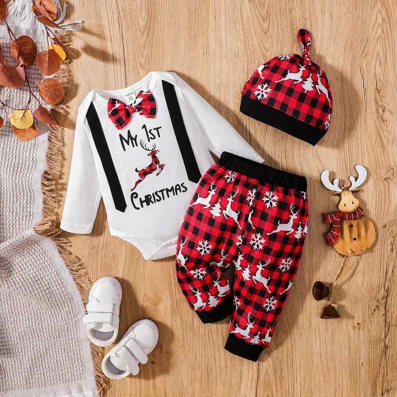子供用セットアップ ベビー服 長袖 3点セット クリスマス トナカイ柄 赤ちゃん 乳幼児 女の子 冬 秋 綿 普段着 かわいい ホワイト