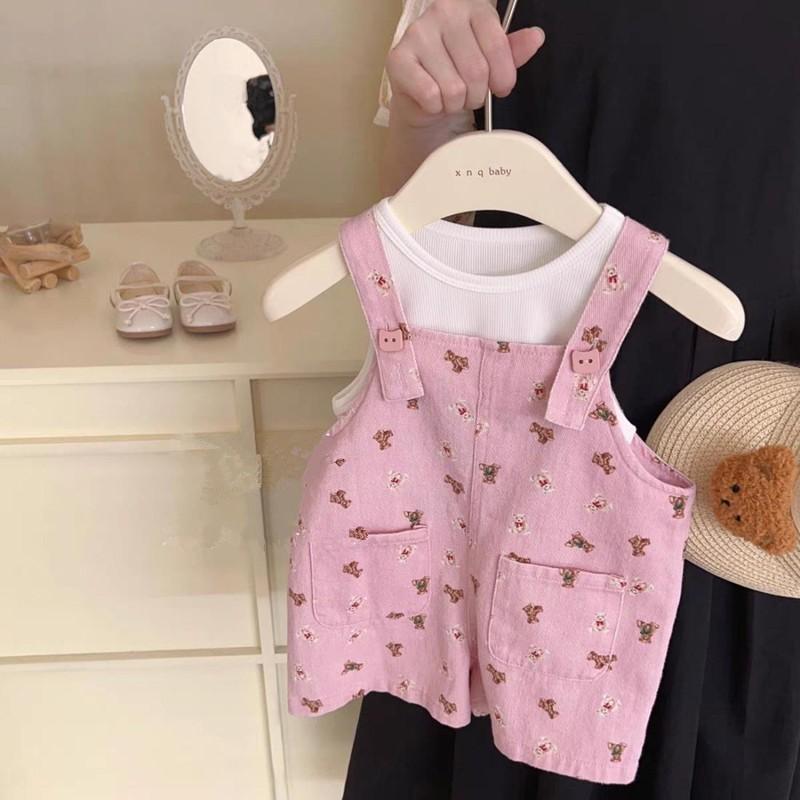 子供服 女の子 夏物 上下セット 花柄 ノースリーブ デニム パンツ 薄手 2点セット 120cm 130cm 140cm