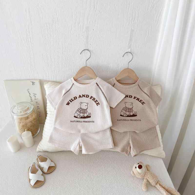 子供服 セットアップ ベビー 男女兼用 ワッフル 半袖 Tシャツ 短パン 上下セット 幼児 薄手 コットン 1歳 2歳 3歳 春夏