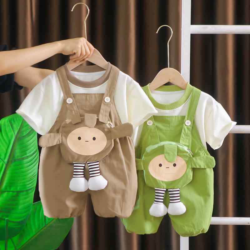 キッズ ベビー服 半袖 短パン 上下セット 夏物 コットン 薄手 カートゥーン柄 グリーン 男の子 女の子 80cm 90cm 100cm 110cm 120cm 130cm