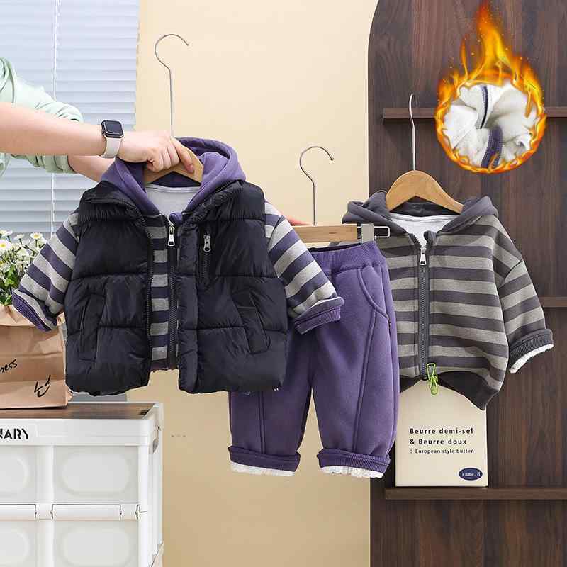 子供用ジャージ 上下セット 裏起毛 フード付き ジップアップ ジャケット パンツ 3点セット 秋冬 スポーツ ウェア 部屋着 紫 グレー ブラック