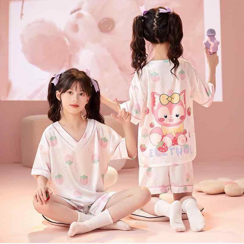 子供用パジャマ 女の子 夏 接触冷感 薄手 かわいい プリンセス風 イラスト キッズ ルームウェア 上下セット