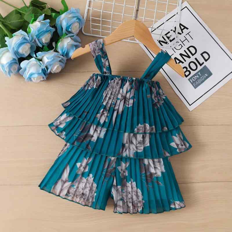 ベビー&キッズ 女の子 夏物 花柄プリント ノースリーブ トップス ショートパンツ 上下2点セット 柔らか 快適素材