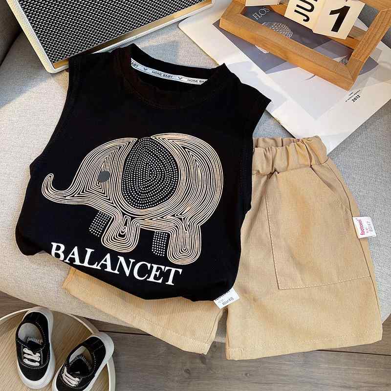 子供服 男の子 かわいい カートーン 象柄 セットアップ カジュアル 半袖シャツ ショートパンツ 上下セ..