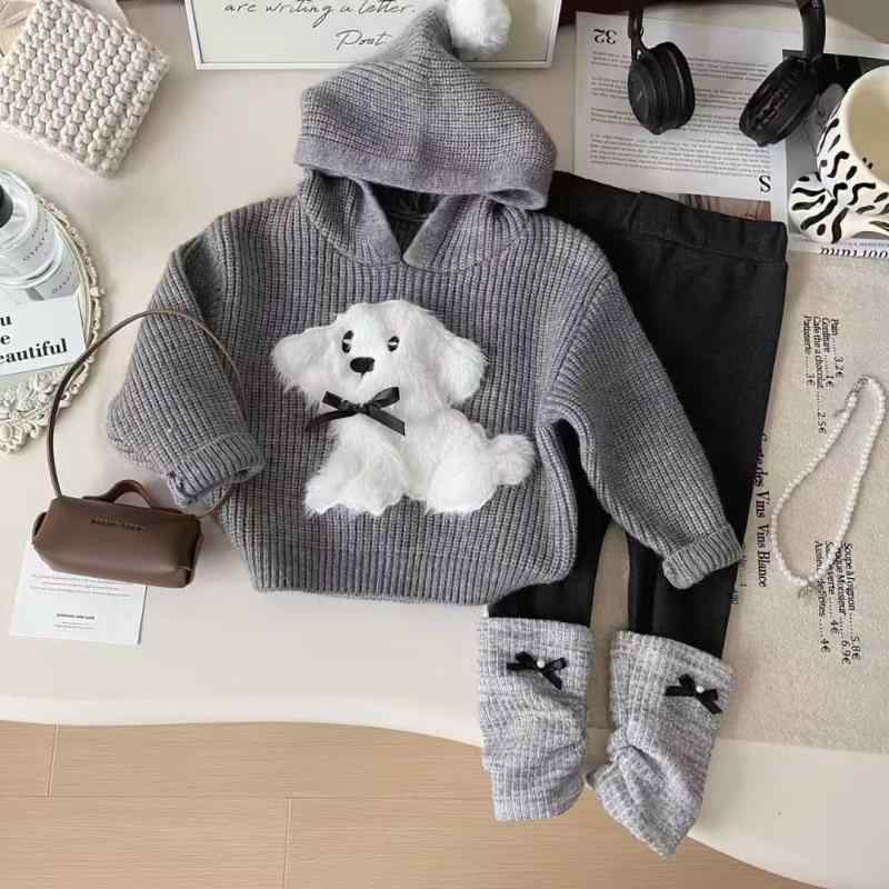 子供服 ニット セットアップ 秋冬 女の子 長袖 トップス チュールスカート付きレギンス 2点セット かわいい 普段着 グレー 90cm 100cm 110cm 120cm 130cm 140cm 150cm